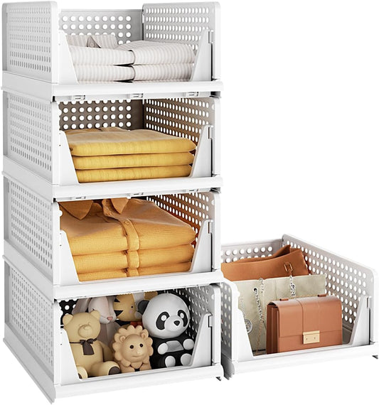 Foldable Clothes Organizer for Wardrobe – Stackable Storage Rack for Clothes, T-Shirts, Pants & Linen :f