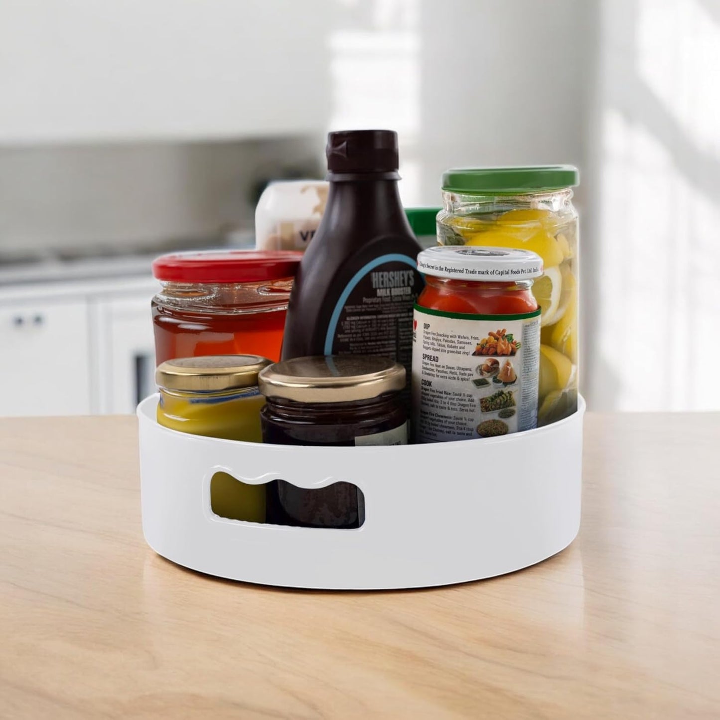 Space-Saving Rotating Organizer Tray (360°) – Easy-Access Kitchen, Pantry & Fridge Storage Solution (White): f