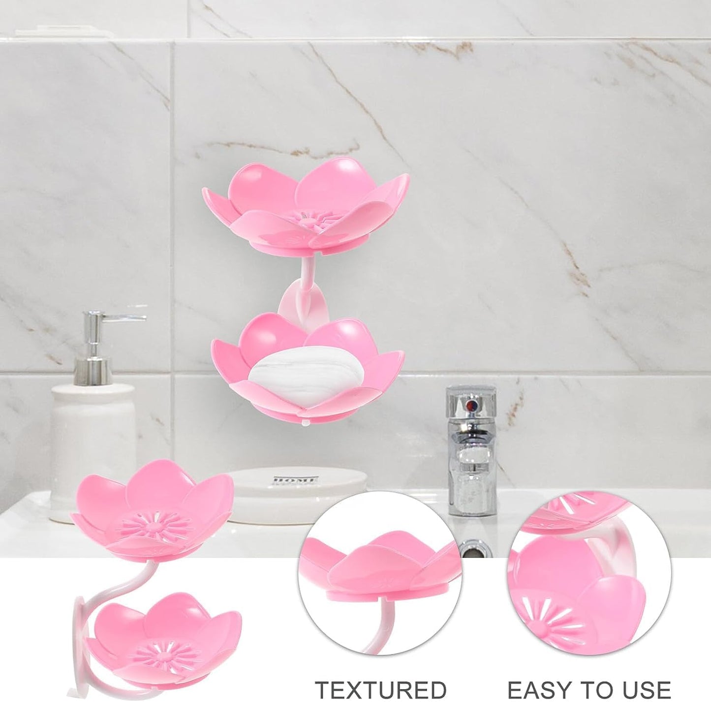 Lotus Sink Soap & Sponge Holder(Pack of 2) – No-Drill Adhesive Rack : f