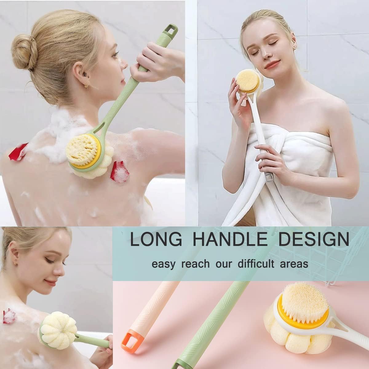 2-in-1 Shower Body Brush with Loofah Sponge for Gentle Exfoliation and Daily Bathing :f