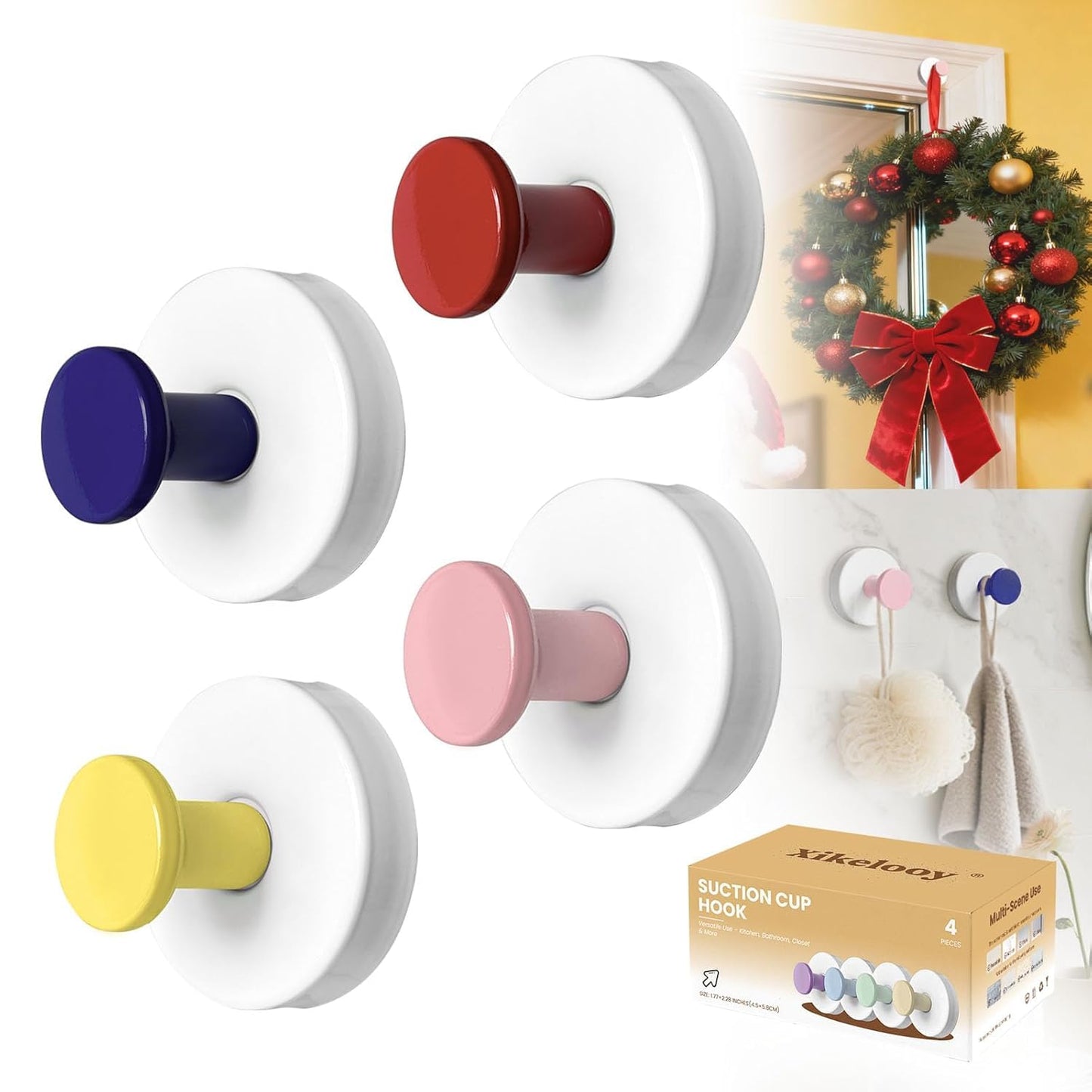 Reusable Heavy-Duty Suction Cup Hooks (Set of 4) – Removable Waterproof Wall Hooks;f
