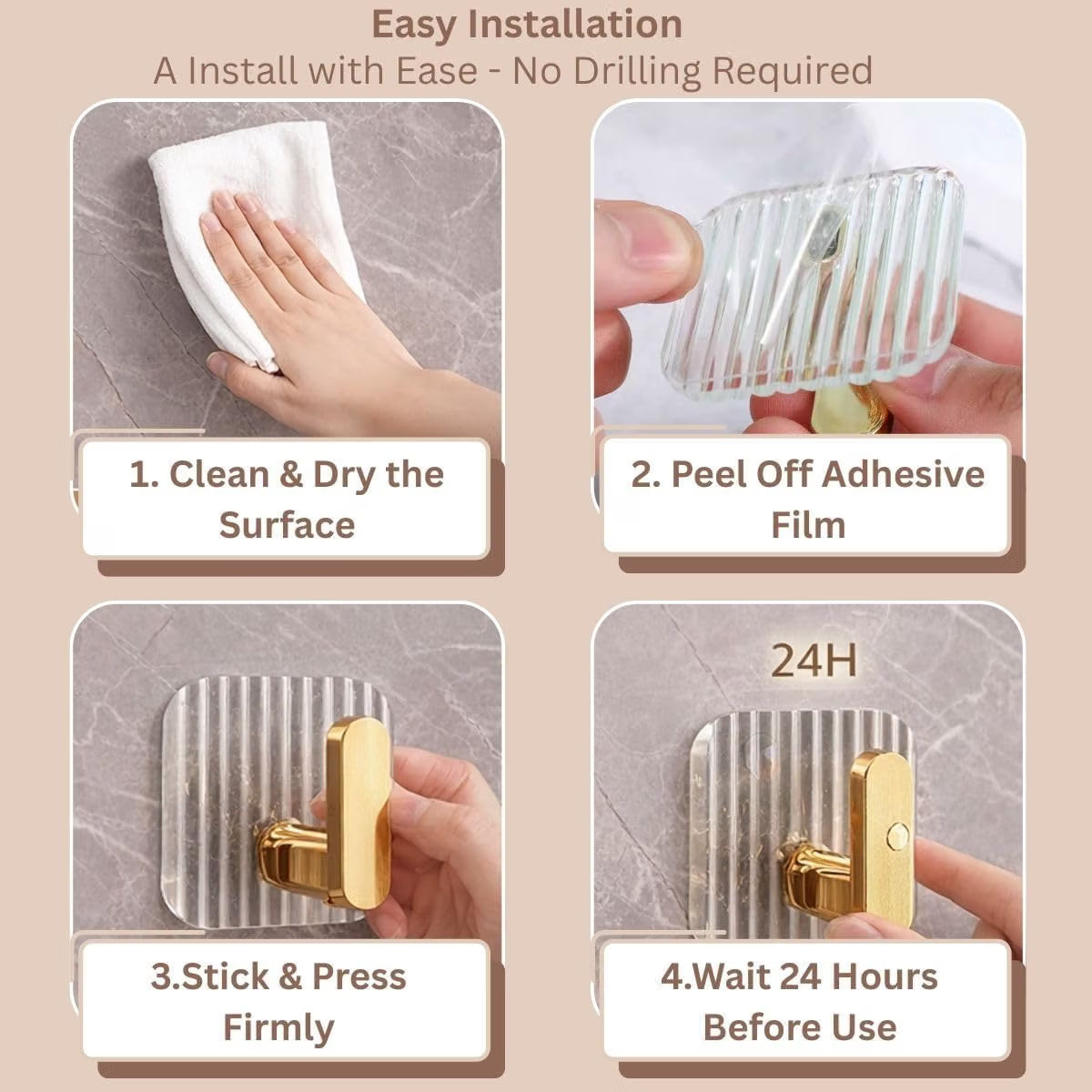 Premium Acrylic Wall Hook | Self Adhesive No Drill Towel Hanger for Bathroom, Kitchen & Home :f