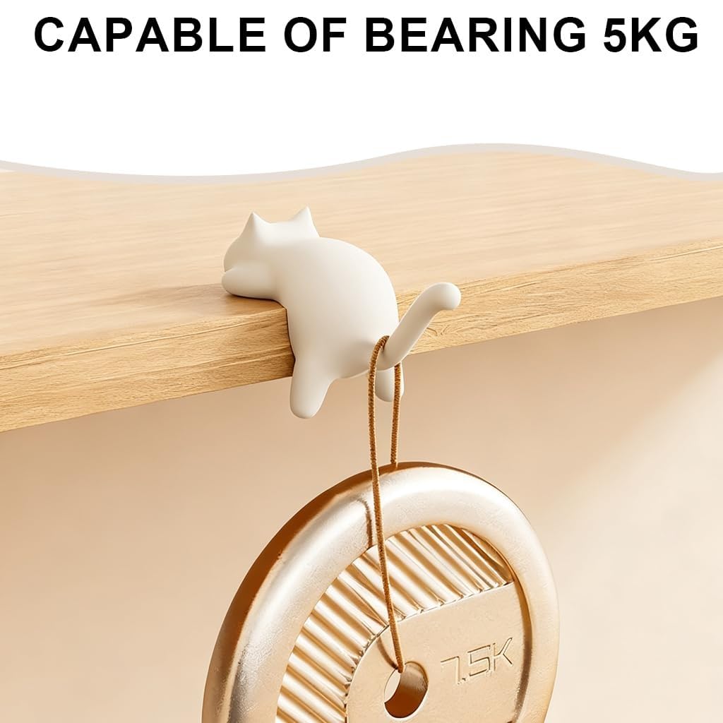 Cute Cat Desk Hook – Self Adhesive Table Side Hanger for Bags, Headphones & Cables; f