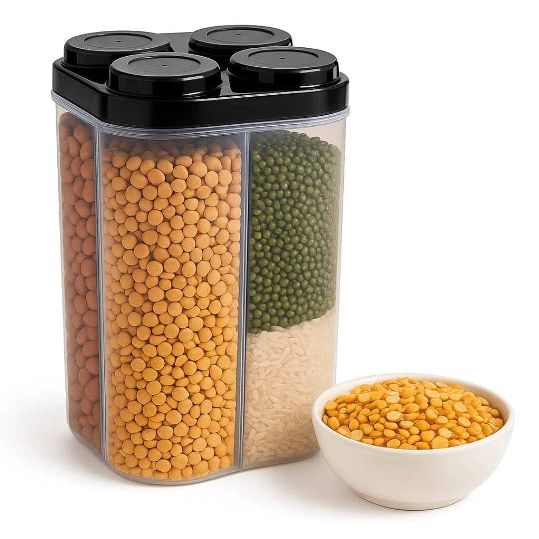 4 Section Transparent Storage Container with Lid | Multi-Purpose Organizer Box for Snacks, Dry Fruits, Spices & Kitchen Essentials: f