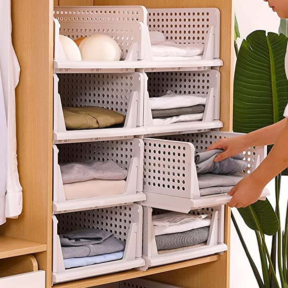 Foldable Clothes Organizer for Wardrobe – Stackable Storage Rack for Clothes, T-Shirts, Pants & Linen :f