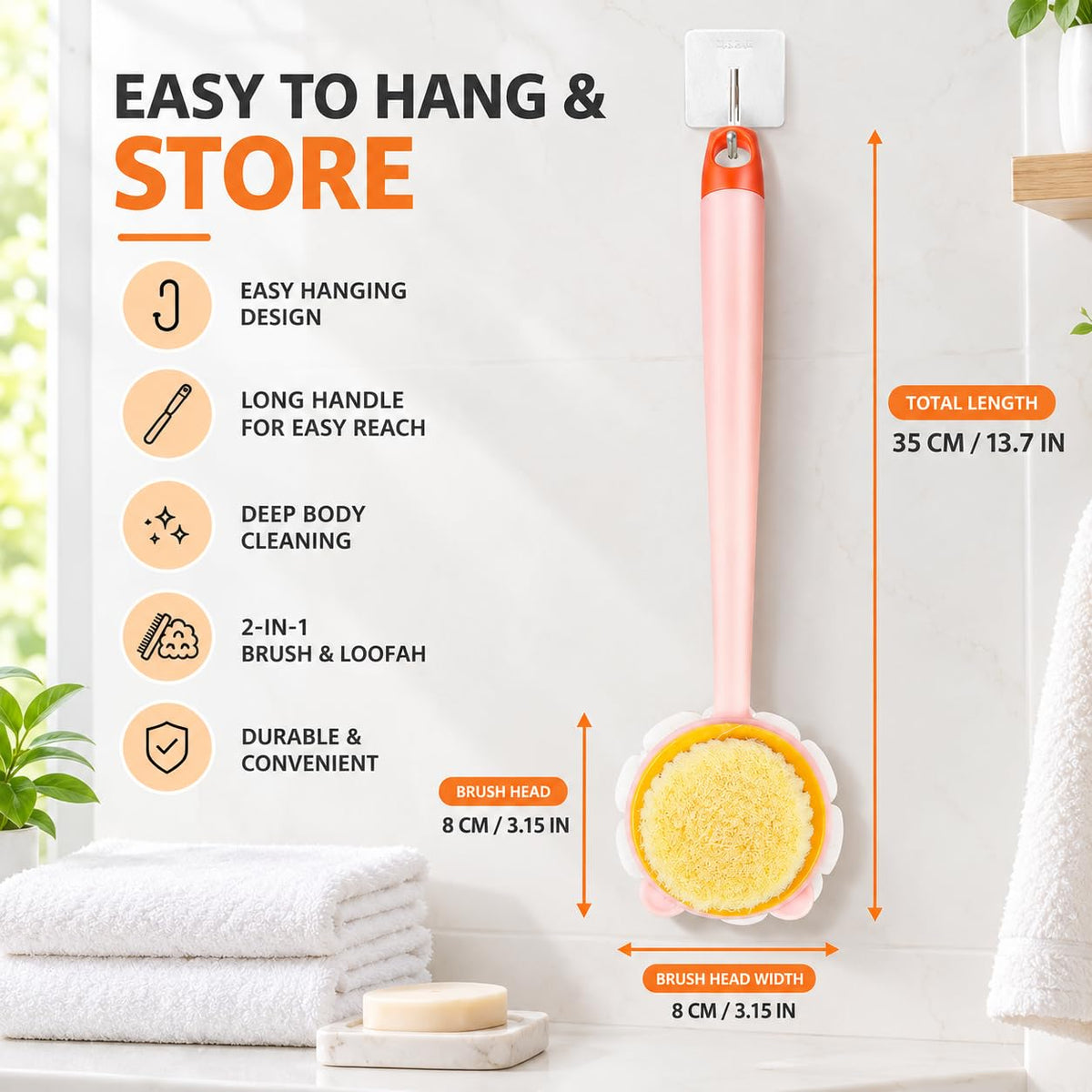 2-in-1 Shower Body Brush with Loofah Sponge for Gentle Exfoliation and Daily Bathing :f