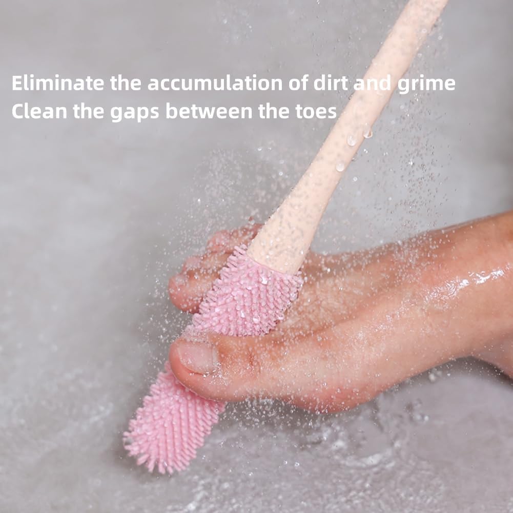 2-in-1 Silicone Foot Cleaning Brush with Long Handle | Foot & Toe Scrubber :f