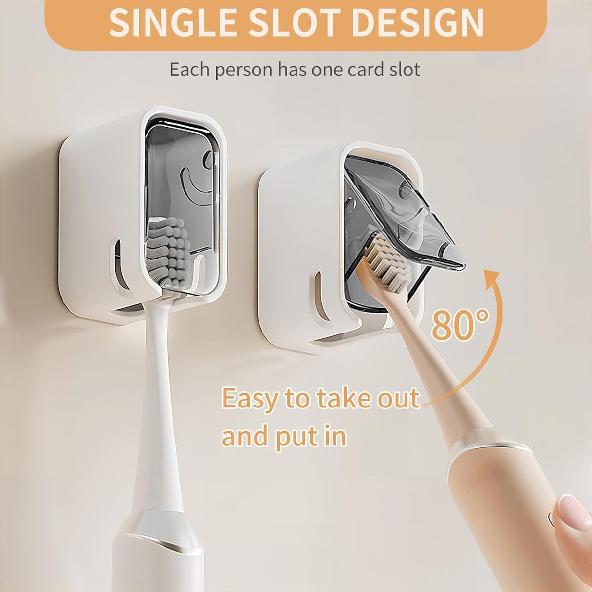 Wall Mounted Toothbrush Holder with Flip Cover | Single Slot Toothbrush Organizer :f