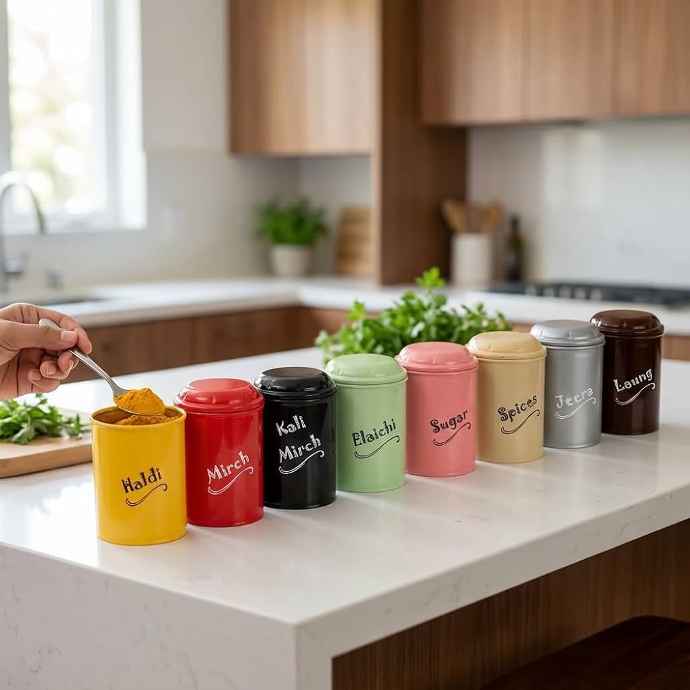 8-Piece Spice Jar Set (300ml Each) – BPA-Free Plastic Kitchen Storage Containers for Sugar & Spices: g