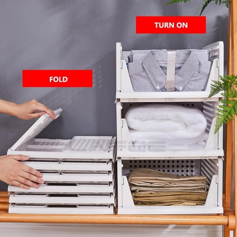 Foldable Clothes Organizer for Wardrobe – Stackable Storage Rack for Clothes, T-Shirts, Pants & Linen :f