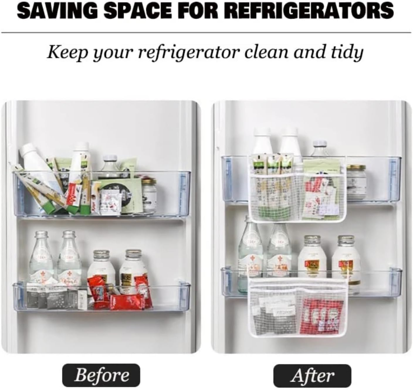 Hanging Mesh Storage Organizer – Multi-Compartment Refrigerator & Kitchen Storage Bag with Hooks; f