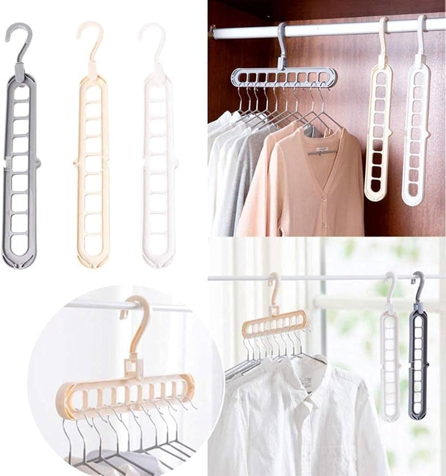 Magic Foldable Hanger | 9-Hole Multi-Layer Clothes Organizer for Wardrobe & Dorm :f