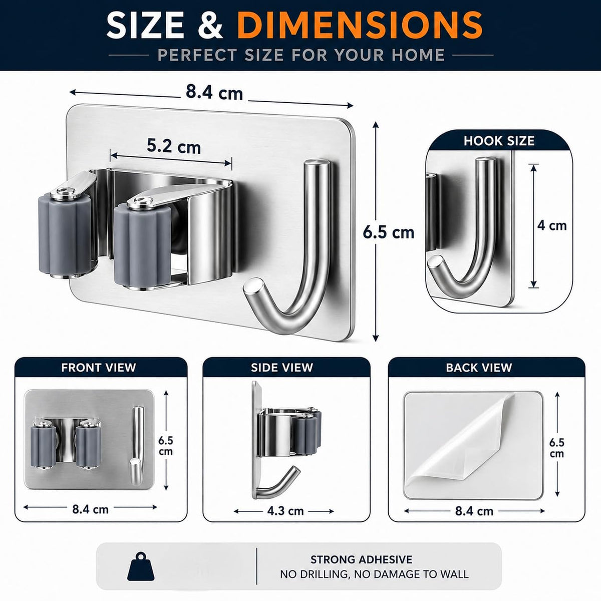 Self-Adhesive Mop and Broom Hanger – Stainless Steel Cleaning Accessories Organizer :f