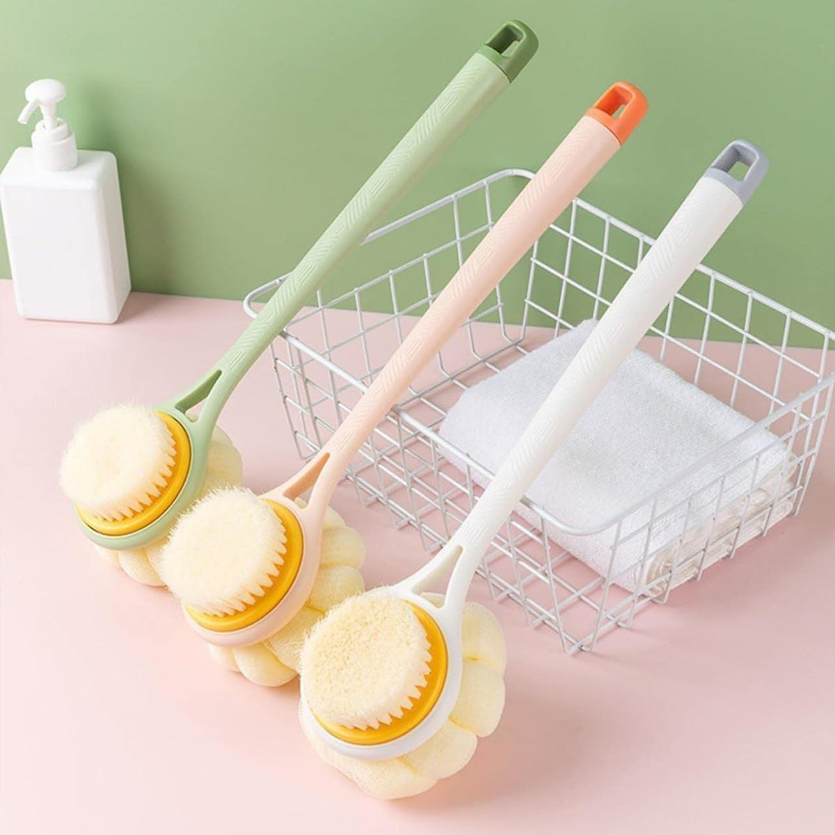 2-in-1 Shower Body Brush with Loofah Sponge for Gentle Exfoliation and Daily Bathing :f