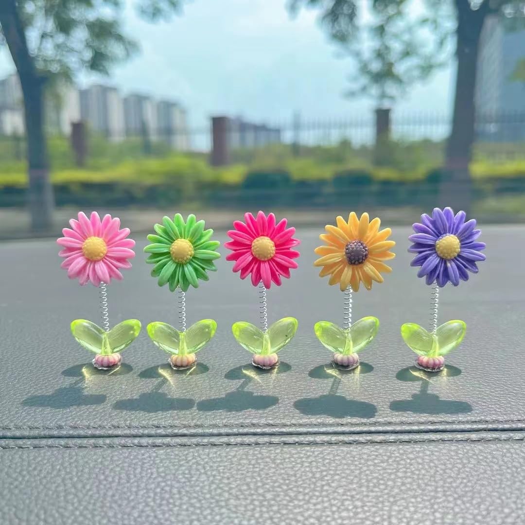 Cute Dancing Sunflower Car Dashboard Decor – Mini Shaking Flower Set (5 PCS);f