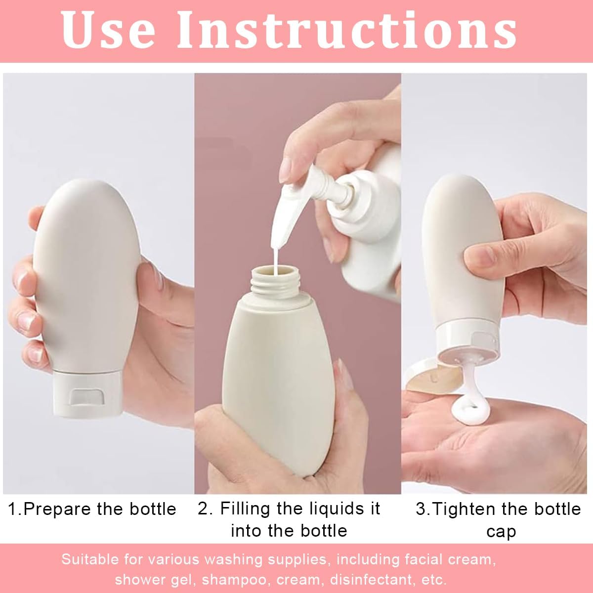 3 pieces travel Silicone Bottles for Toiletries- 60 ml each ,f