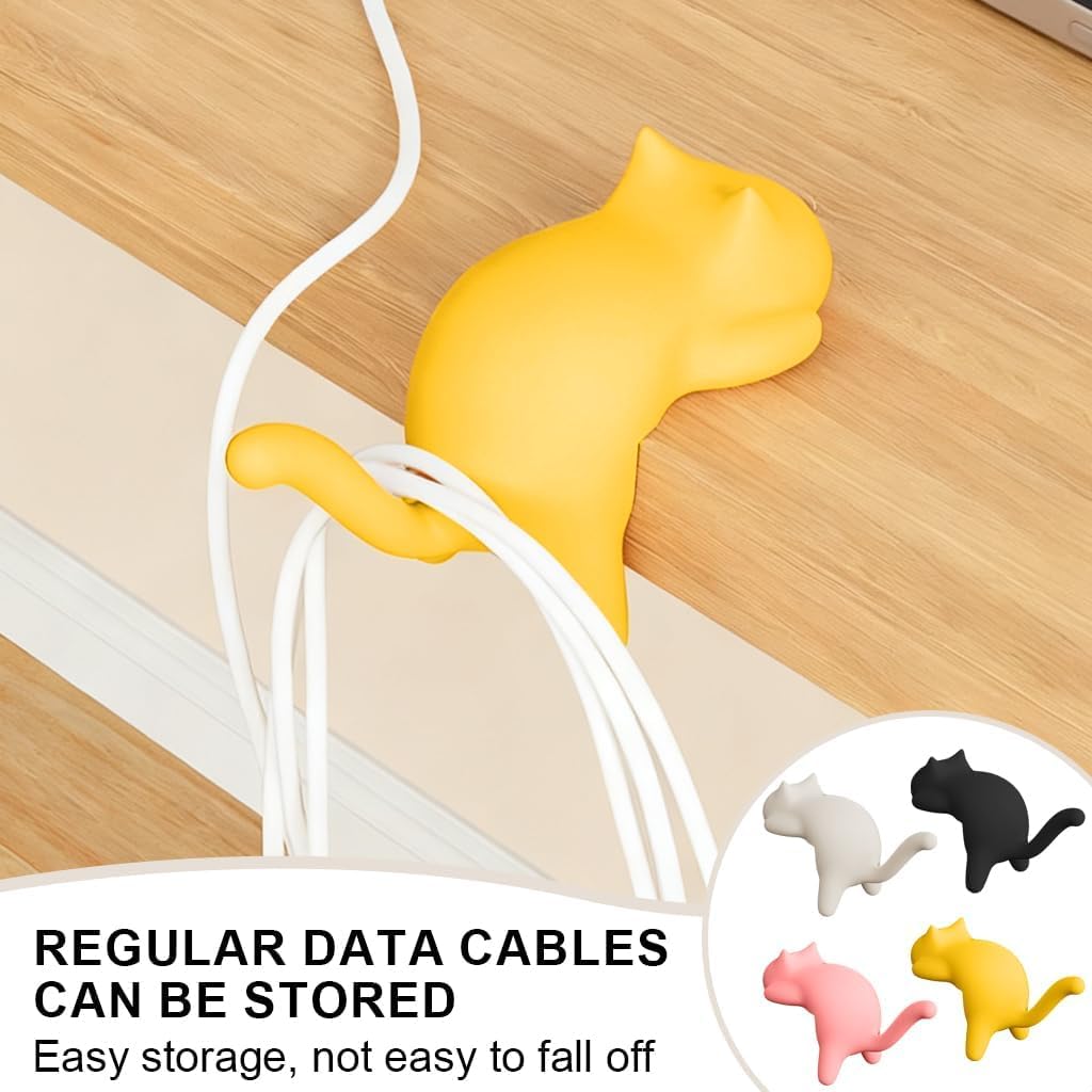 Cute Cat Desk Hook – Self Adhesive Table Side Hanger for Bags, Headphones & Cables; f