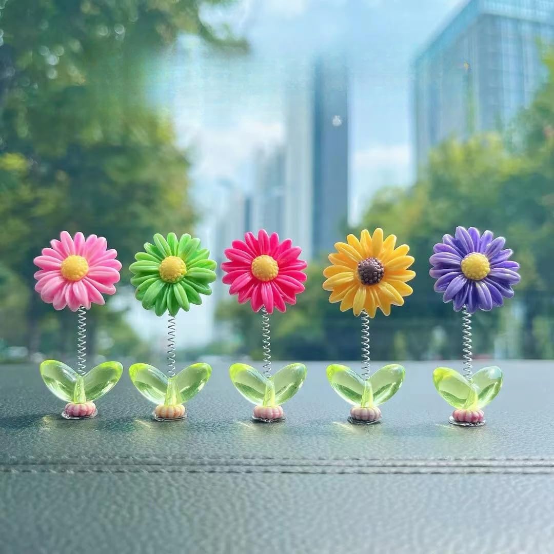 Cute Dancing Sunflower Car Dashboard Decor – Mini Shaking Flower Set (5 PCS);f