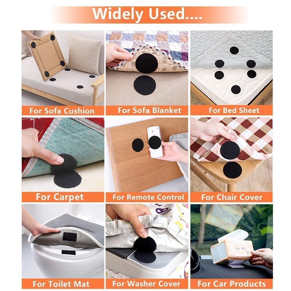 Anti-Slip Velcro Tape Dots – Self Adhesive Double-Sided Grip for Carpets, Bedsheets & Rugs- f