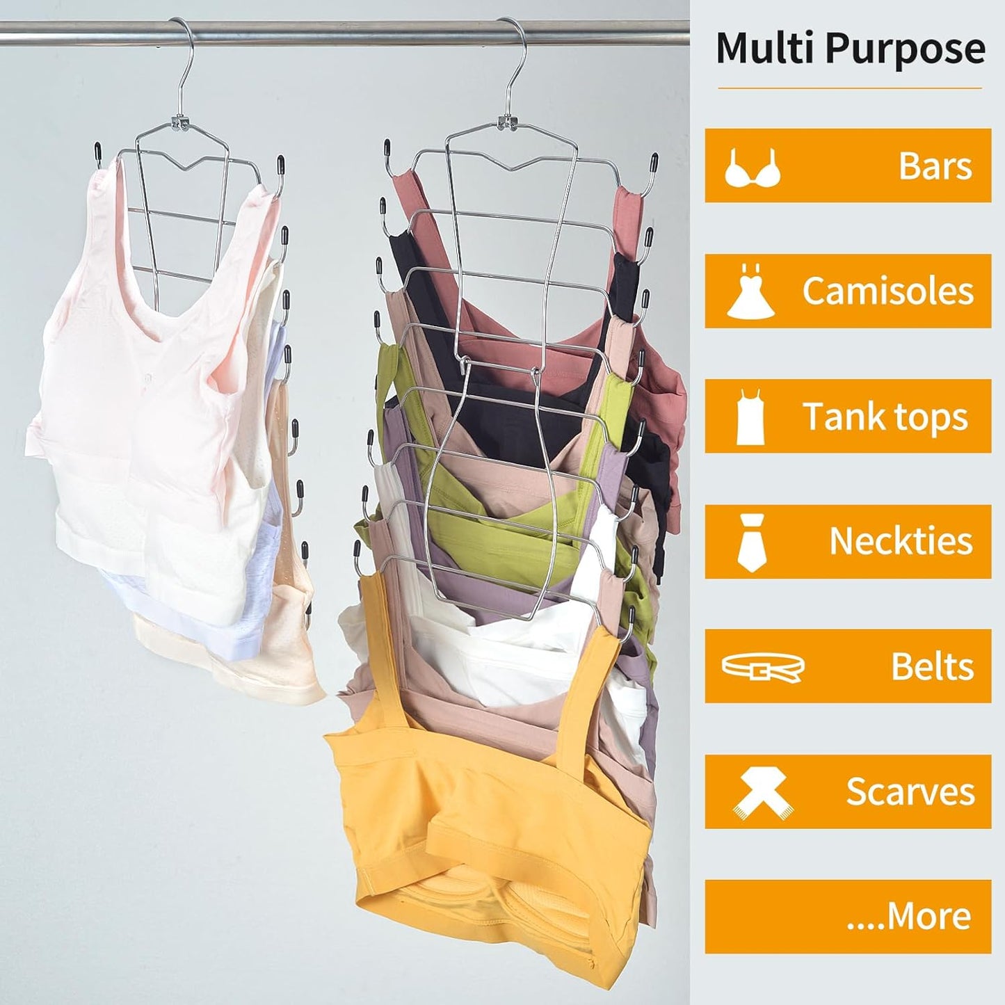 8 Layer Clothes Organizer steel Hanger – Perfect for Tank Tops, Bras & Scarves; f