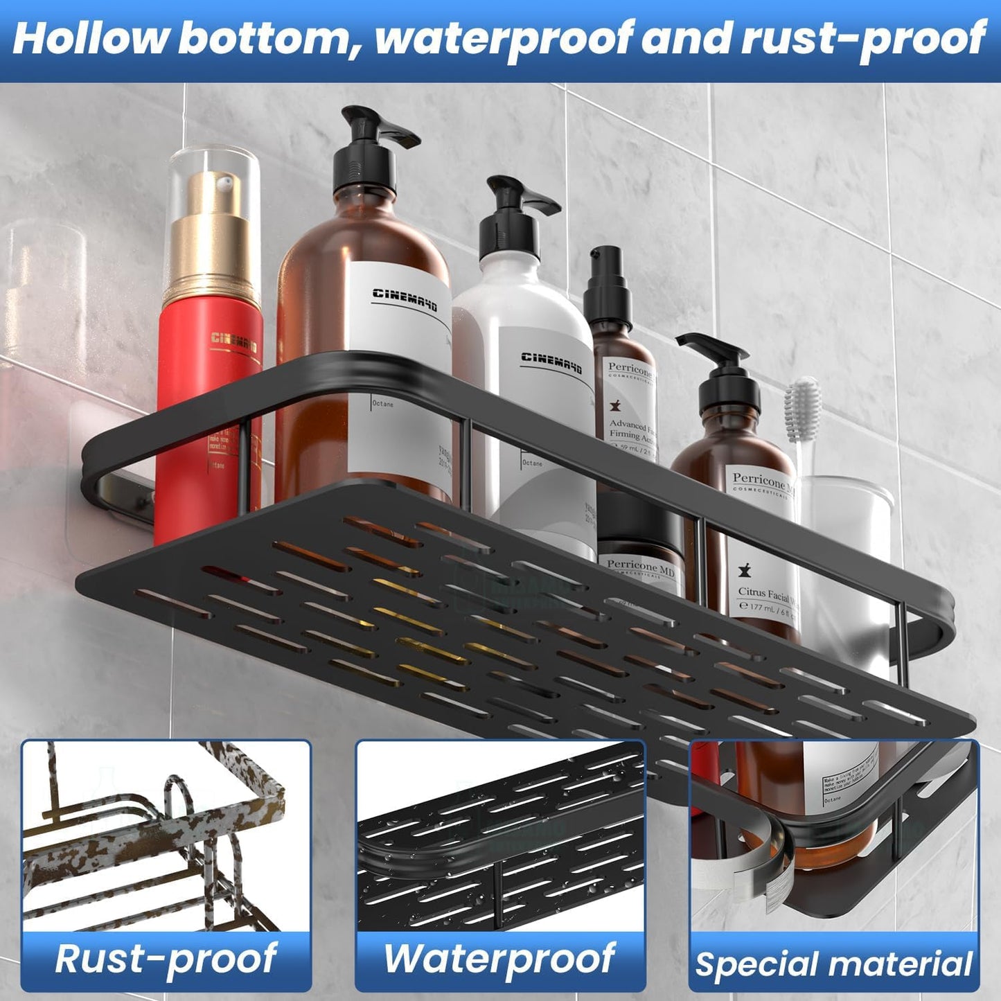 Premium Metal Home & Bathroom Wall Shelf Organiser, Black. -g