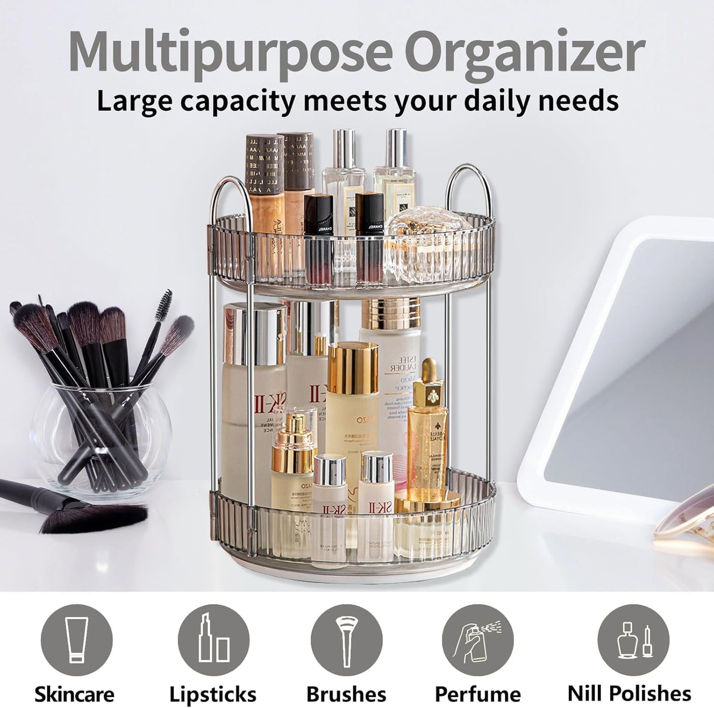 360° Makeup Organizer Carousel – Multipurpose Makeup Storage Rack for Vanity: f