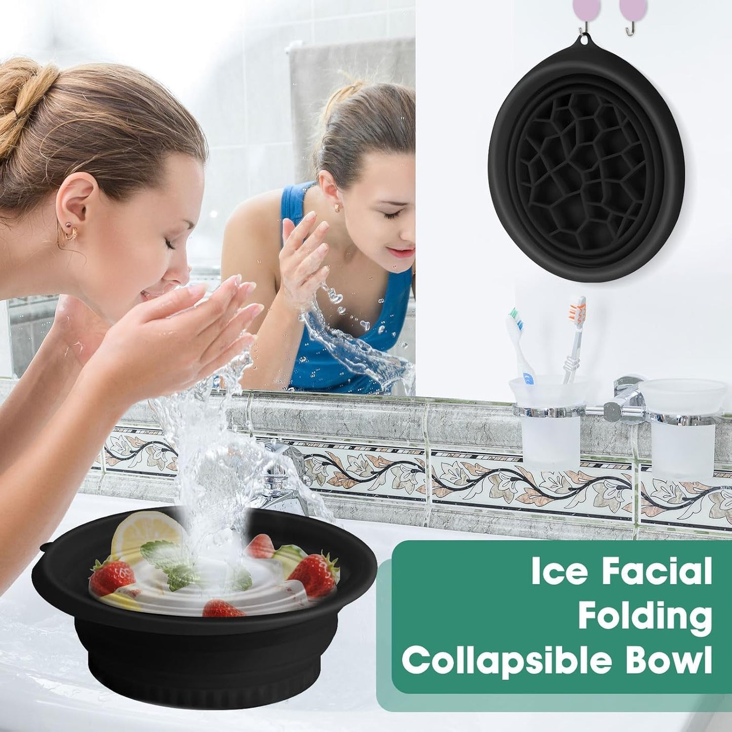 Silicone Facial Ice Bath Bowl – Collapsible Cold Therapy Spa Tool; f