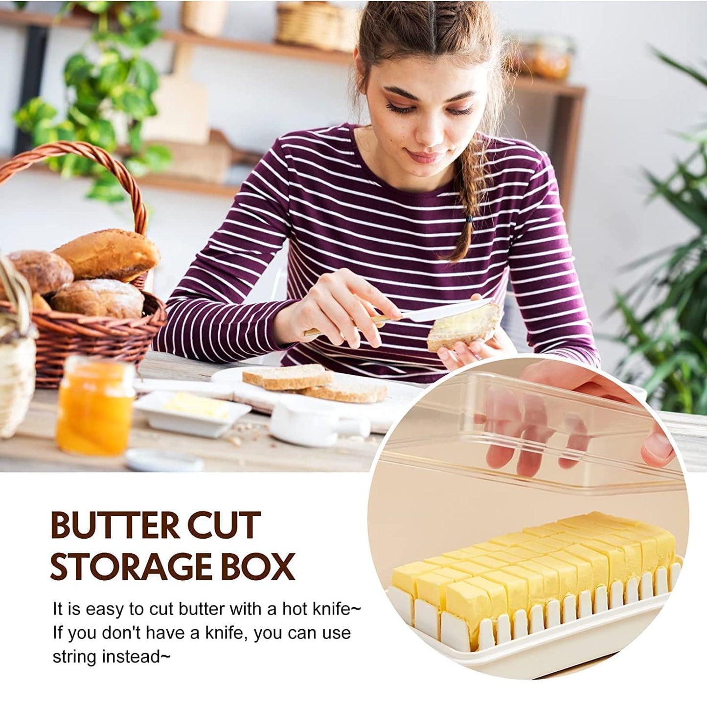 Butter Storage Container with Lid | Airtight Butter Keeper for Refrigerator & Kitchen :f