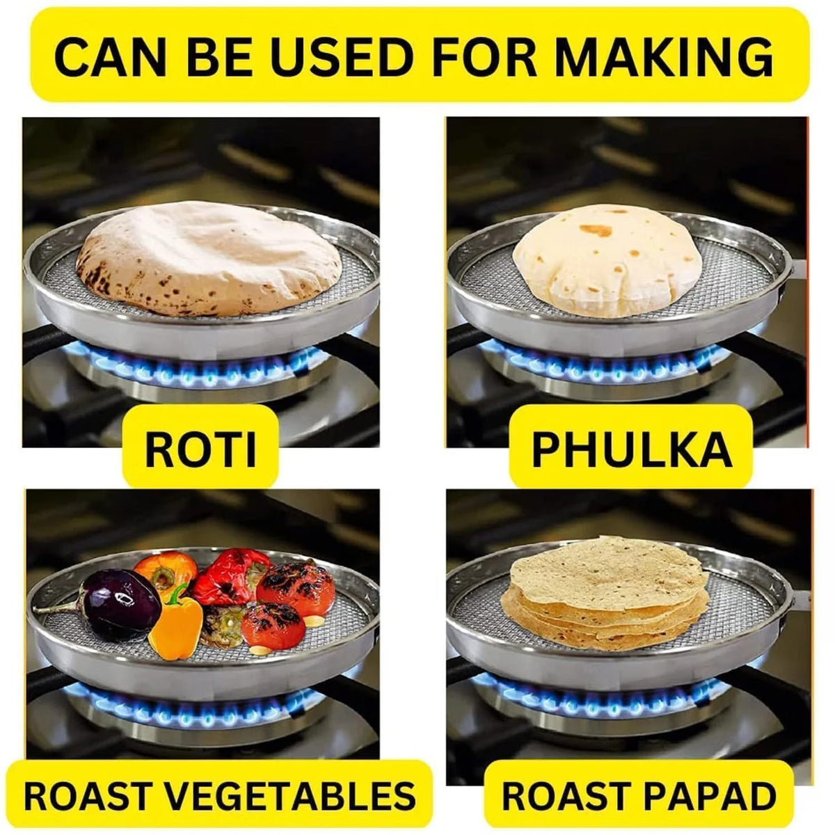 Stainless Steel Roti Roasting Rack – Gas Stove Phulka, Papad & Vegetable Roaster :f