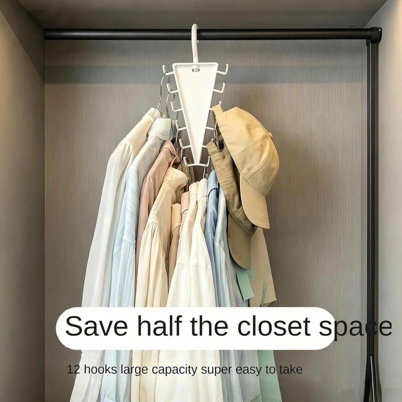 V-Shaped Clothing Organizer Hanger | 12-Hook Double-Sided Closet Storage :f