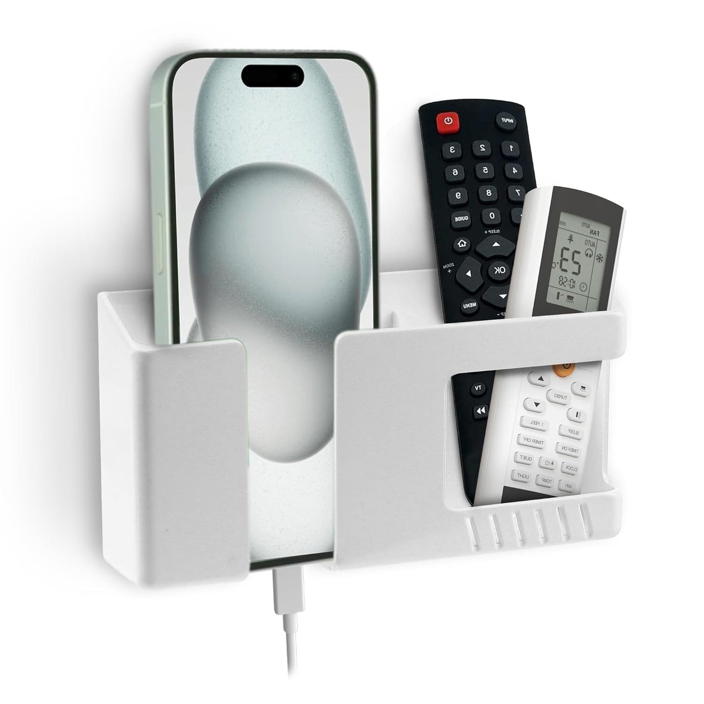 Wall Mounted Mobile Holder with Remote & Key Organizer – Self Adhesive Space Saving Storage Rack: f