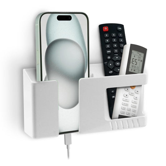 Wall Mounted Mobile Holder with Remote & Key Organizer – Self Adhesive Space Saving Storage Rack: f