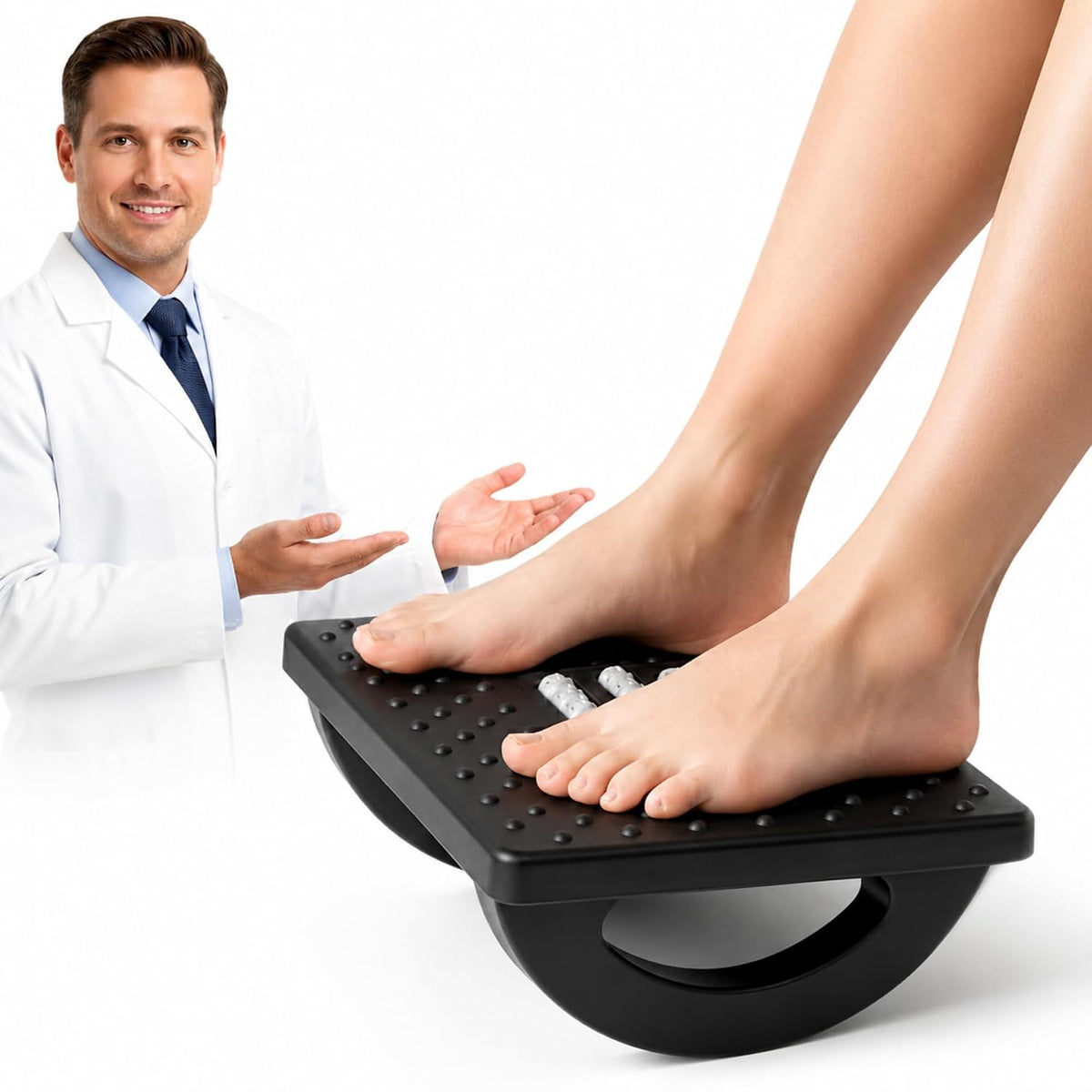 Acupressure Under Desk Foot Rest | Ergonomic Foot Rocker with Massage Rollers for Home & Office :f