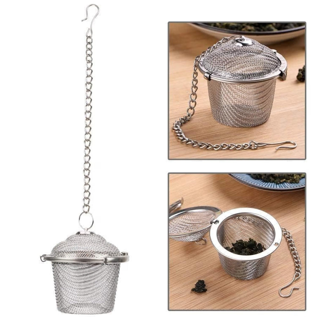 Reusable Stainless Steel Tea Infuser | Mesh Tea Filter with Hook & Long Chain :f