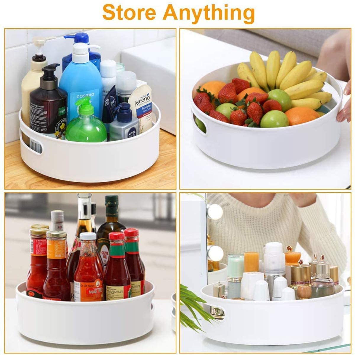 Space-Saving Rotating Organizer Tray (360°) – Easy-Access Kitchen, Pantry & Fridge Storage Solution (White): f