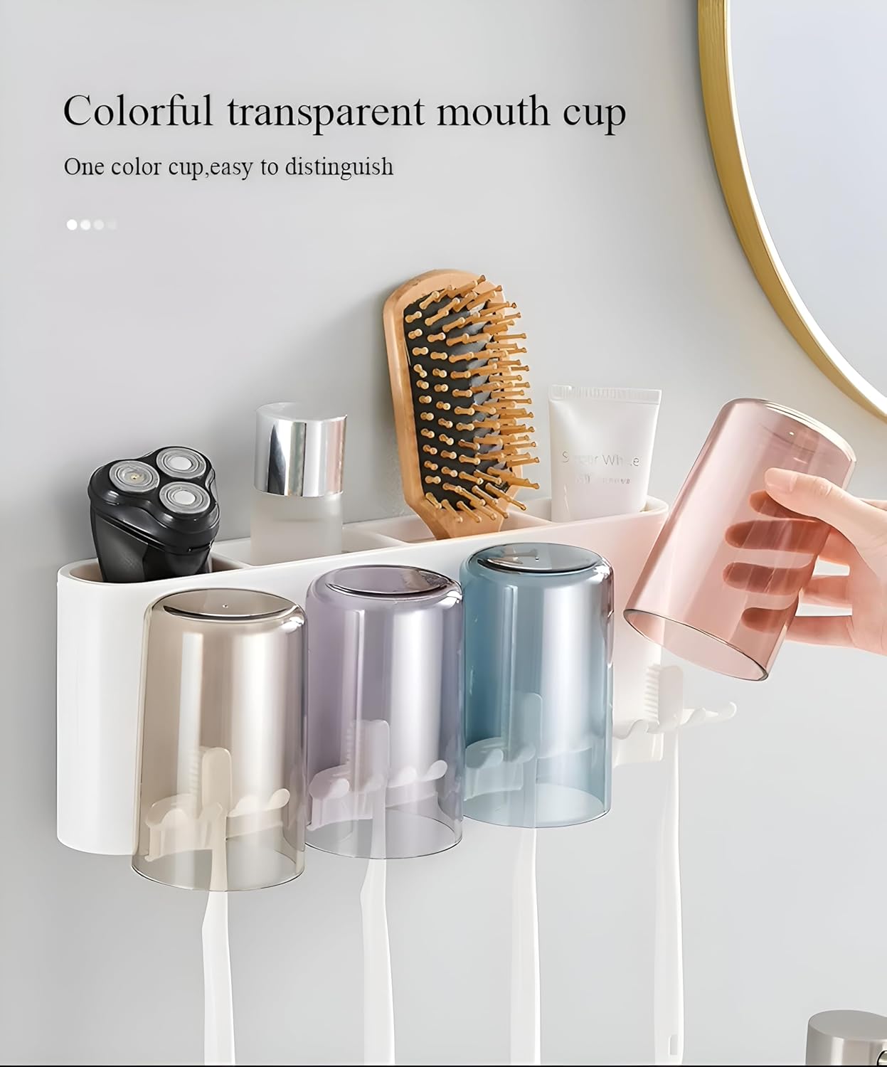 Wall Mounted Toothbrush Holder with 4 Dustproof Cups – Space-Saving Bathroom Organizer: f