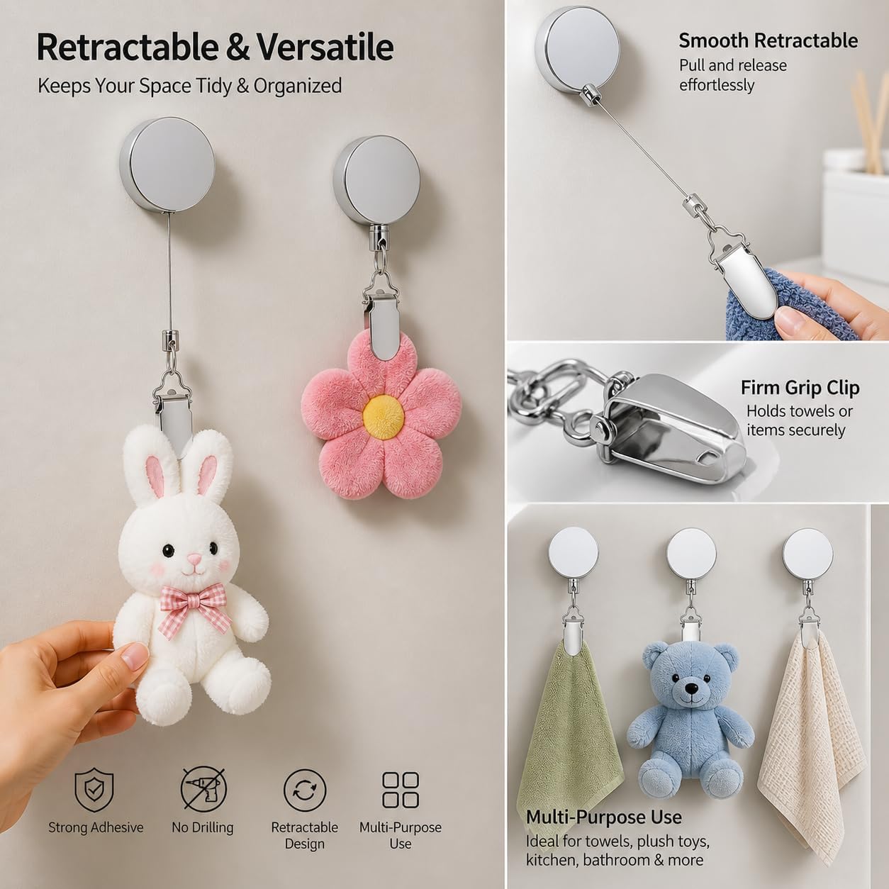 Multifunctional Telescopic Retractable Wall Hanger – 60cm Hanging Hook :f