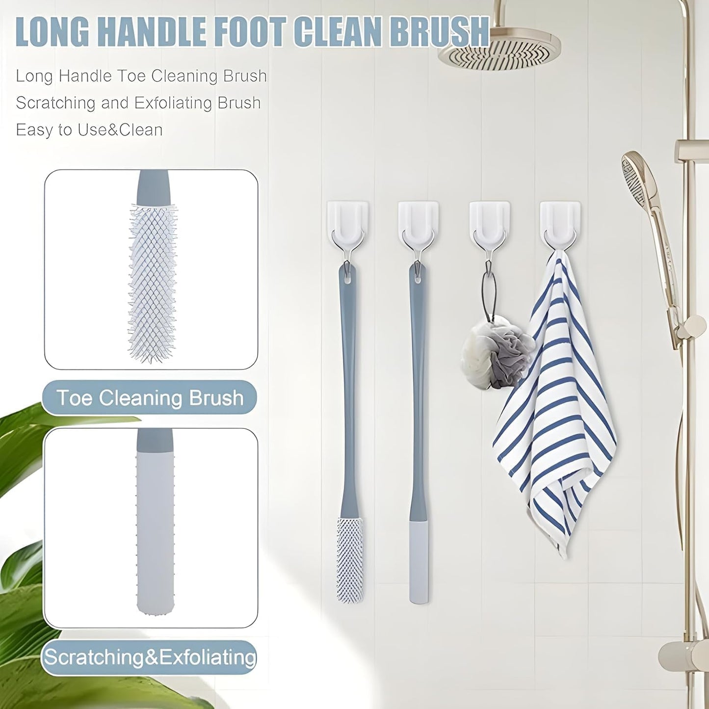 2-in-1 Silicone Foot Cleaning Brush with Long Handle | Foot & Toe Scrubber :f