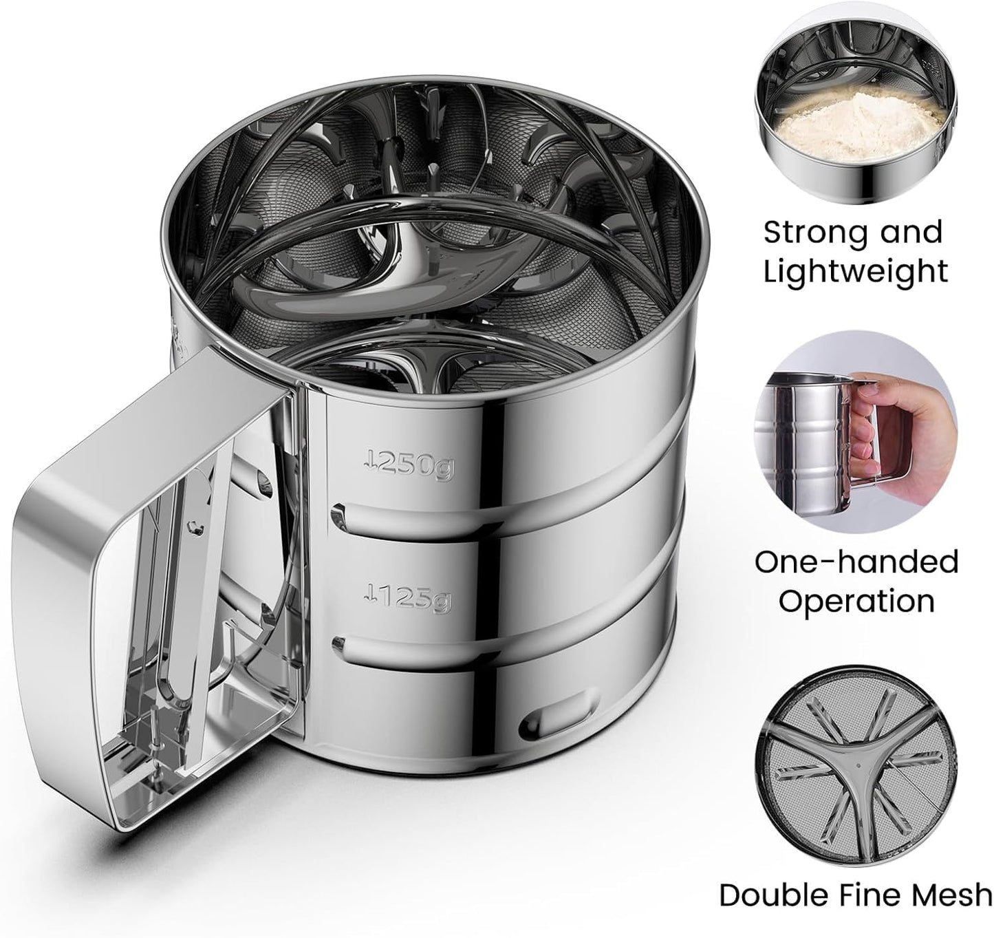 Steel Manual Flour Sifter – Clean, Quick & Efficient Sieving-.g