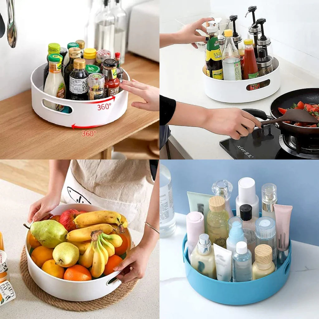 Space-Saving Rotating Organizer Tray (360°) – Easy-Access Kitchen, Pantry & Fridge Storage Solution (White): f