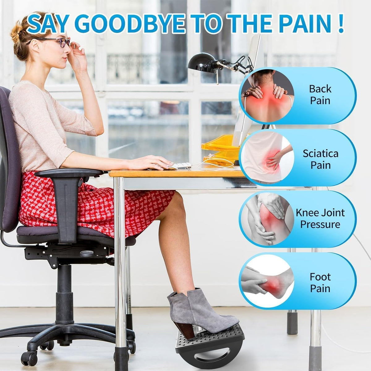 Acupressure Under Desk Foot Rest | Ergonomic Foot Rocker with Massage Rollers for Home & Office :f