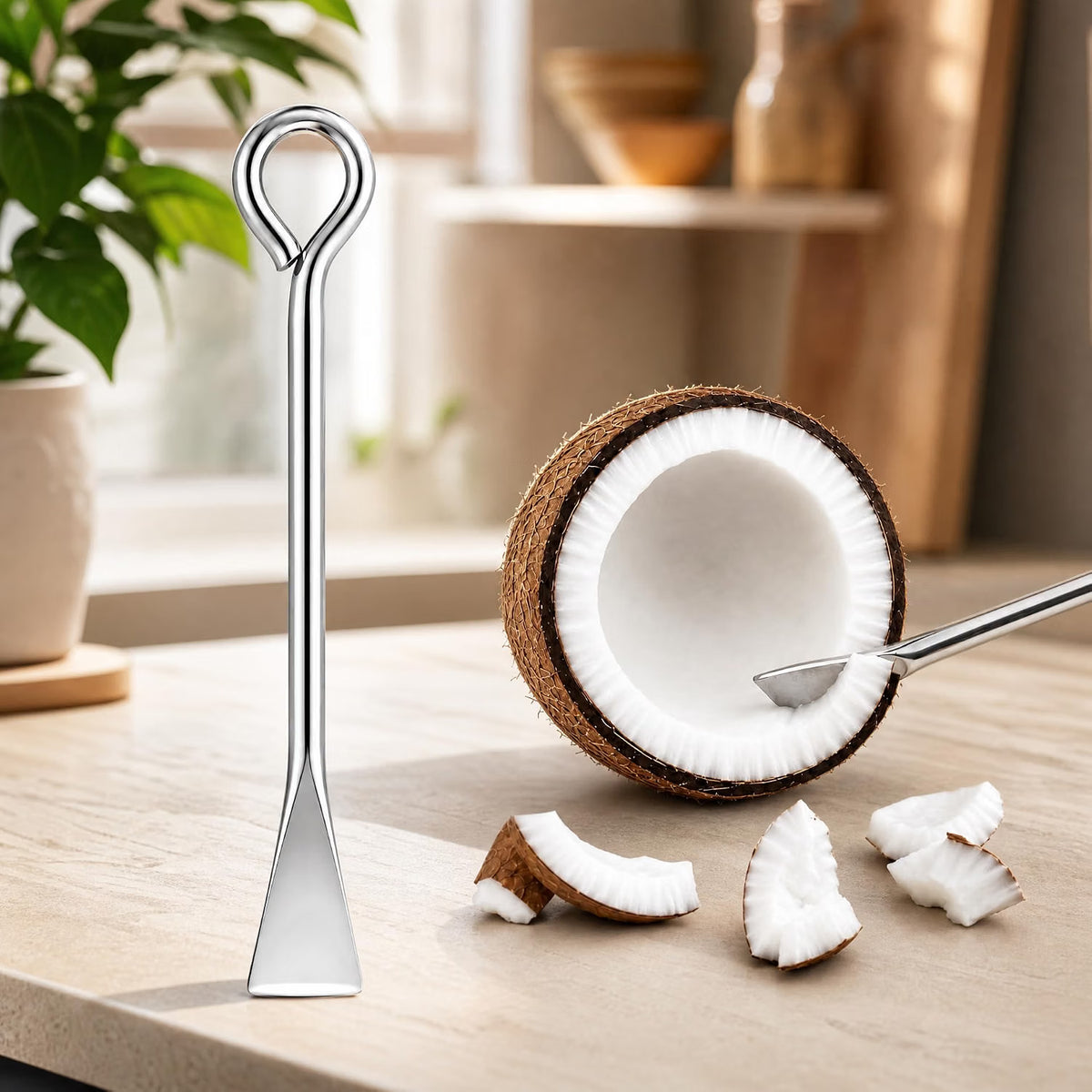 Coconut Slicer, Cutter & Remover – Stainless Steel | Coconut Core Pit Remover & Skin Peeler :g