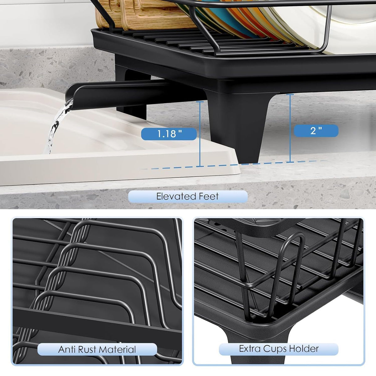 Anti-Rust Dish Drying Rack with Drainboard – Kitchen Utensil & Cutlery Organizer :f