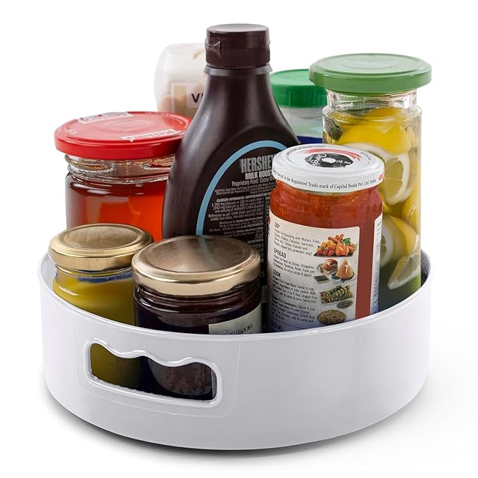 Space-Saving Rotating Organizer Tray (360°) – Easy-Access Kitchen, Pantry & Fridge Storage Solution (White): f