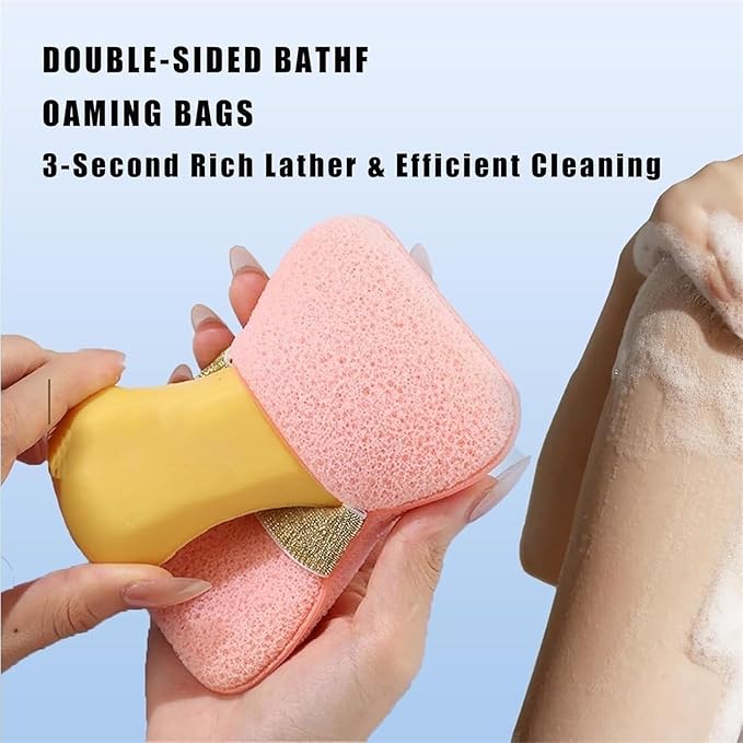 Bath Sponge Loofah – Exfoliating Body Scrubber with Soap Holder & Hand Strap for Smooth Skin: g