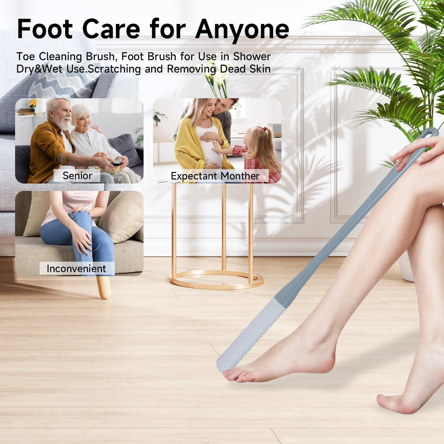 2-in-1 Silicone Foot Cleaning Brush with Long Handle | Foot & Toe Scrubber :f