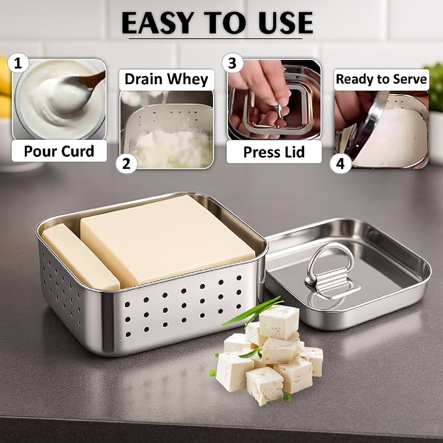 Homemade Paneer Maker Kit – Stainless Steel Press Mould for Fresh Paneer, Tofu & Cheese: f