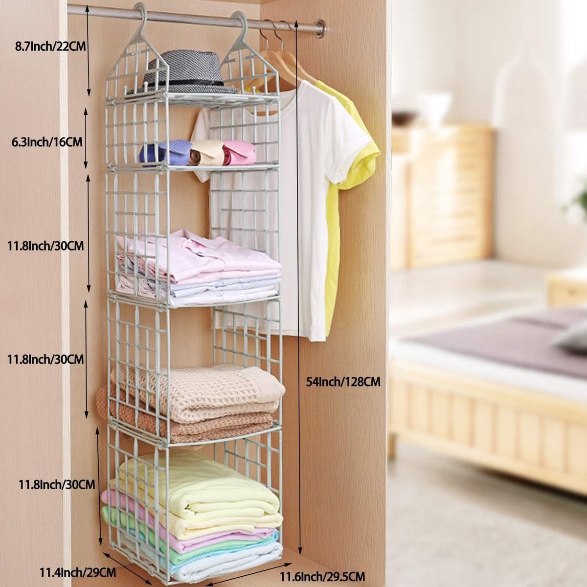 Foldable 5-Tier Clothes Storage Rack | Hanging Closet Organizer Shelf for Students, Home & Dorm Rooms :f