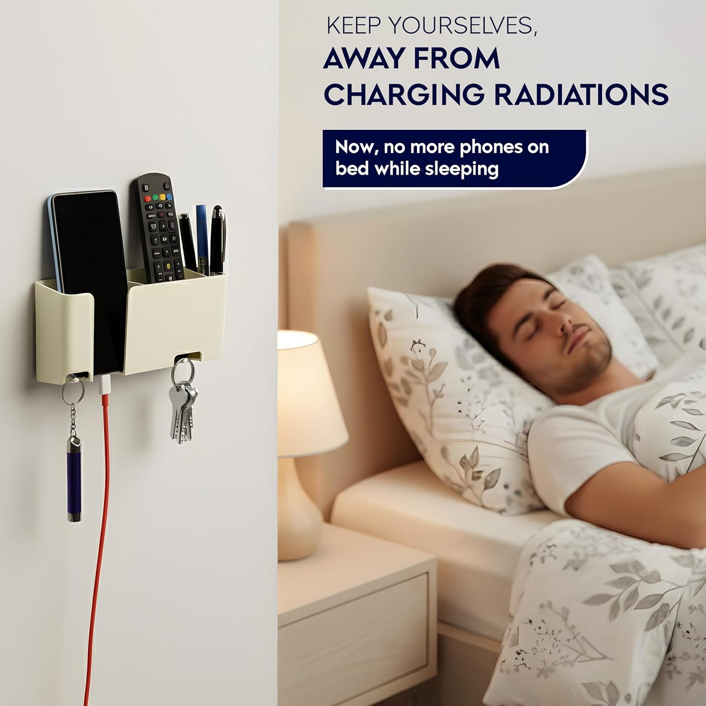 Wall Mounted Mobile Holder with Remote & Key Organizer – Self Adhesive Space Saving Storage Rack: f