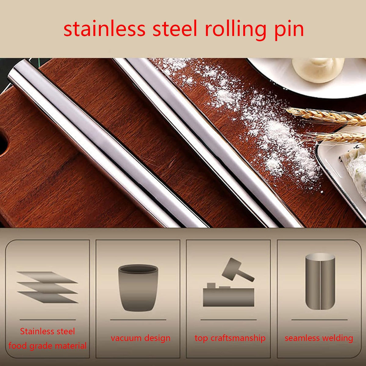 Multipurpose Stainless Steel Rolling Pin | Smooth Dough Roller & Roti Belan :f